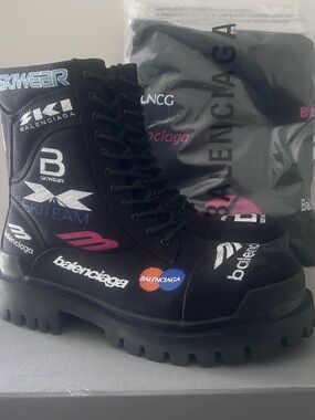 Balenciaga Black Chunky Lug Sole Boots with Subtle Pink Accent